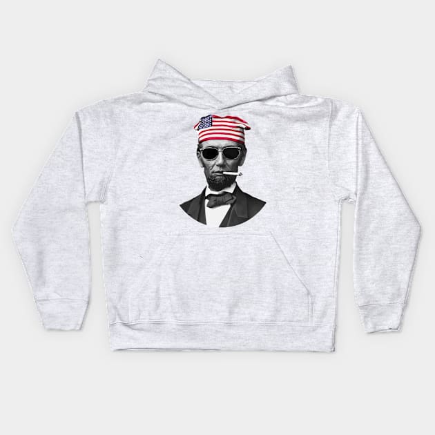 Smokin' Hot Independence: Cool Abe Lincoln With Sunglasses and a Lit Cigarette Kids Hoodie by TwistedCharm